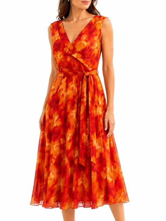 Talbots Dresses & Skirts - Talbots Orange and Red Sleeveless V‑Neck Midi Dress